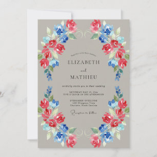 Korallenblaue Florale Hochzeitsbogen-Hochzeit Einladung