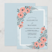 Korallenblaue Hochzeit mit Gemälde-Effekt Einladung (Vorne/Hinten)