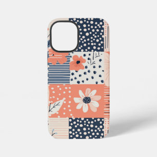 Korallenblaue Navy Florale Patchwork-Quilt-Muster iPhone 12 Mini Hülle