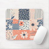 Korallenblaue Navy Florale Patchwork-Quilt-Muster Mousepad (Mit Mouse)