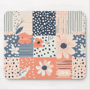 Korallenblaue Navy Florale Patchwork-Quilt-Muster Mousepad