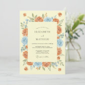Korallenblaue whimsical Bloom-Hochzeit Einladung (Stehend Vorderseite)