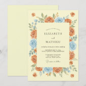 Korallenblaue whimsical Bloom-Hochzeit Einladung (Vorne/Hinten)