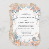 Korallenblauluftige romantische Hochzeit Einladung (Vorne/Hinten)