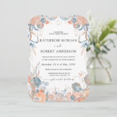 Korallenblauluftige romantische Hochzeit Einladung (Stehend Vorderseite)