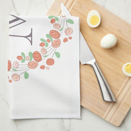 Korallenblumenmonogramm Geschirrtuch (Viertel Falte)