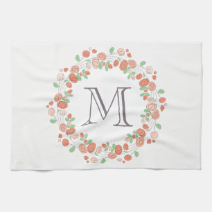 Korallenblumenmonogramm Geschirrtuch