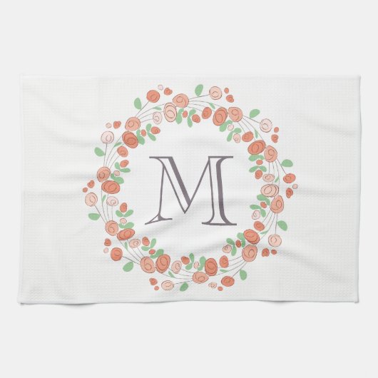 Korallenblumenmonogramm Geschirrtuch (Horizontal)