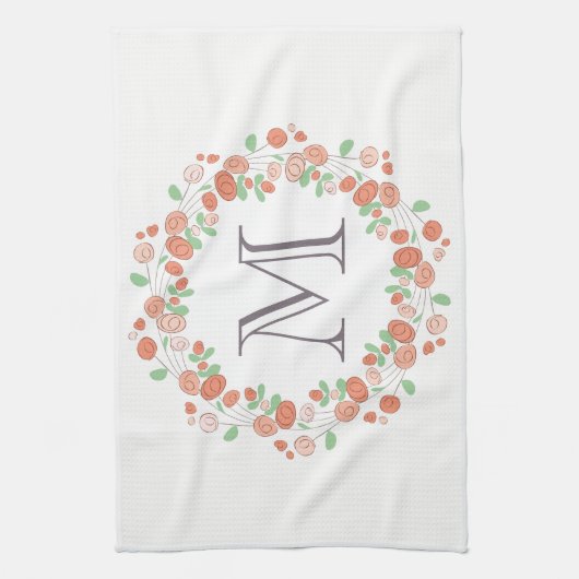 Korallenblumenmonogramm Geschirrtuch (Vertikal)