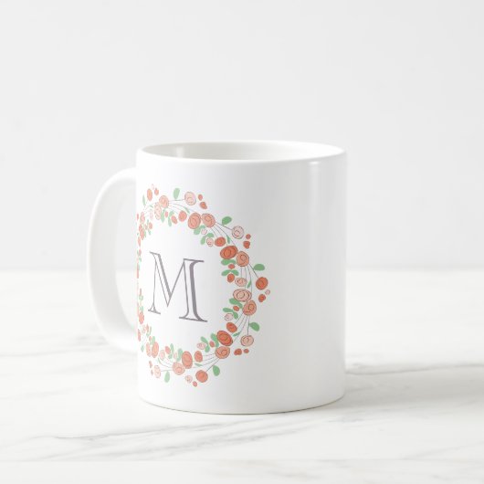 Korallenblumenmonogramm Kaffeetasse (Vorderseite Links)