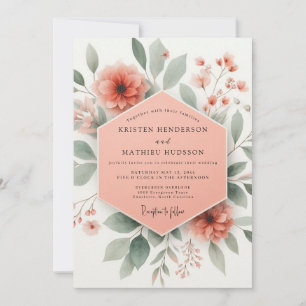 Korallenblüten-Botanische Romantik-Hochzeit Einladung