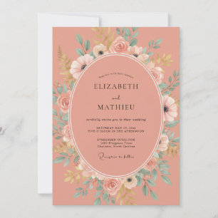 Korallenblüten-Botanische-Romantik-Hochzeit Einladung