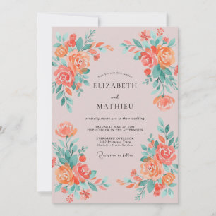 Korallenblüten-Malerei-Hochzeit Einladung