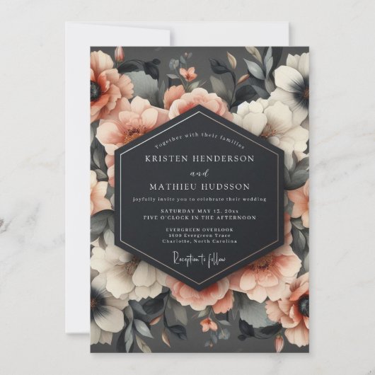 Korallenblüten-Romanze-Hochzeit Einladung (Vorderseite)