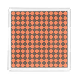 Korallenbraunes Schachbrett-Diamantmuster Acryl Tablett