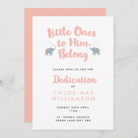 KorallenElefanten Christlich Dedication Einladung (Vorne/Hinten)