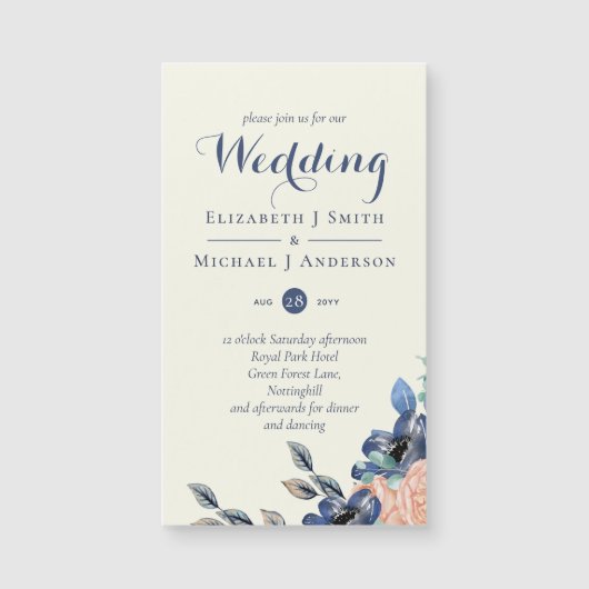 Koralleneleganz der Marine - Blumenhochzeiten Magnetkarte (Vorderseite)