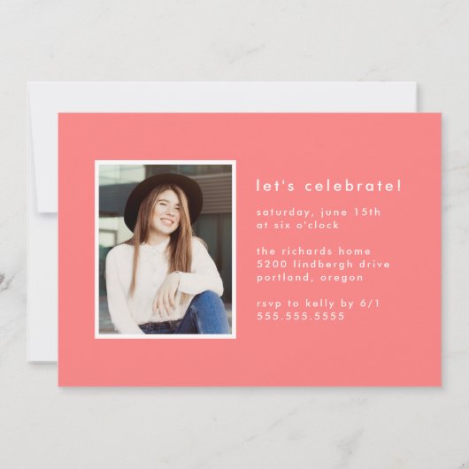 Korallenfarbe | Foto Graduation Party Einladung (Rückseite)