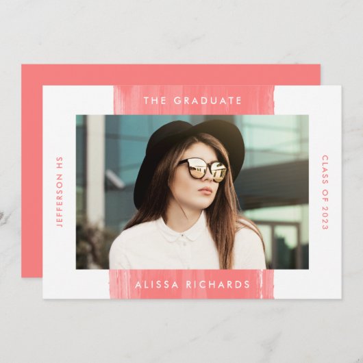 Korallenfarbe | Foto Graduation Party Einladung (Vorne/Hinten)