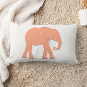 Korallenfarbe und Weiße Silhouette Elefant Lendenkissen