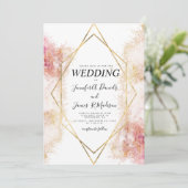 Korallenfarben - Goldrahmen Einladung (Stehend Vorderseite)