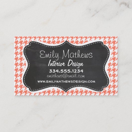 Korallenfarben-Hahnentrittmuster; Chalkboard-Look Visitenkarte (Vorderseite)