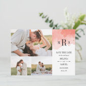 Korallenfarben-Monogramm-FotoCollage Save The Date (Stehend Vorderseite)