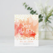 Korallenfarben und Blätter Hochzeit Sichern Sie da Ankündigungspostkarte (Stehend Vorderseite)