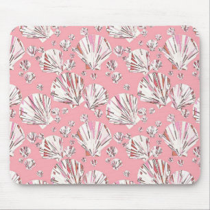 Korallenfarben, weiße und rosa Muscheln, rosa Hint Mousepad