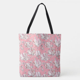 Korallenfarben, weiße und rosa Muscheln, rosa Hint Tasche