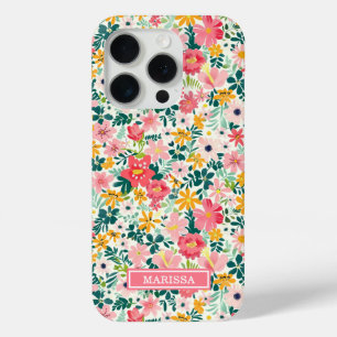 Korallenfarbene Ditsy-Blumen mit Monogramm Case-Mate iPhone Hülle