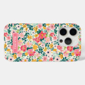 Korallenfarbene Ditsy-Blumen mit Monogramm Case-Mate iPhone Hülle (Rückseite (Horizontal))