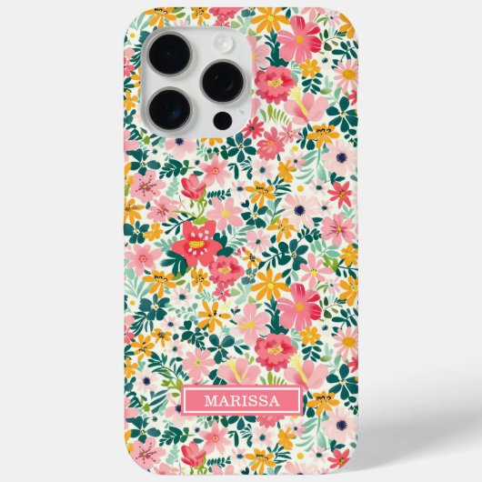 Korallenfarbene Ditsy-Blumen mit Monogramm Case-Mate iPhone Hülle (Rückseite)