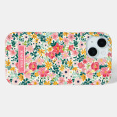 Korallenfarbene Ditsy-Blumen mit Monogramm Case-Mate iPhone Hülle (Rückseite (Horizontal))