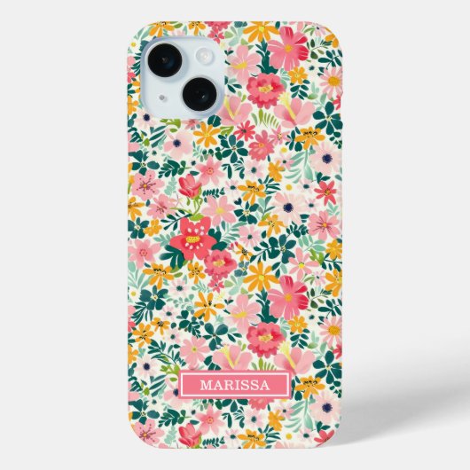 Korallenfarbene Ditsy-Blumen mit Monogramm Case-Mate iPhone Hülle (Rückseite)