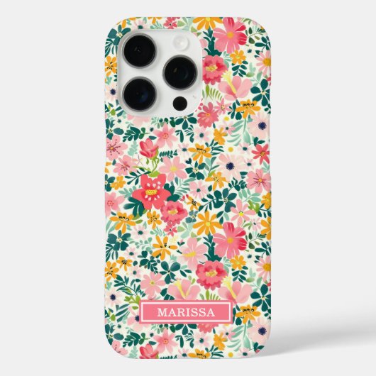 Korallenfarbene Ditsy-Blumen mit Monogramm Case-Mate iPhone Hülle (Rückseite)