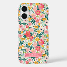 Korallenfarbene Ditsy-Blumen mit Monogramm