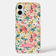 Korallenfarbene Ditsy-Blumen mit Monogramm