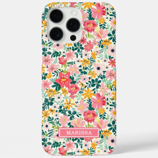Korallenfarbene Ditsy-Blumen mit Monogramm Case-Mate iPhone Hülle (Rückseite)