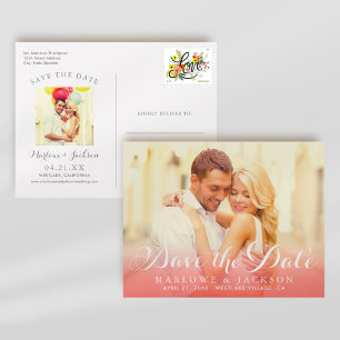 Korallenfarbener Ombre-Foto Save-the-Date-Karte Ankündigungspostkarte