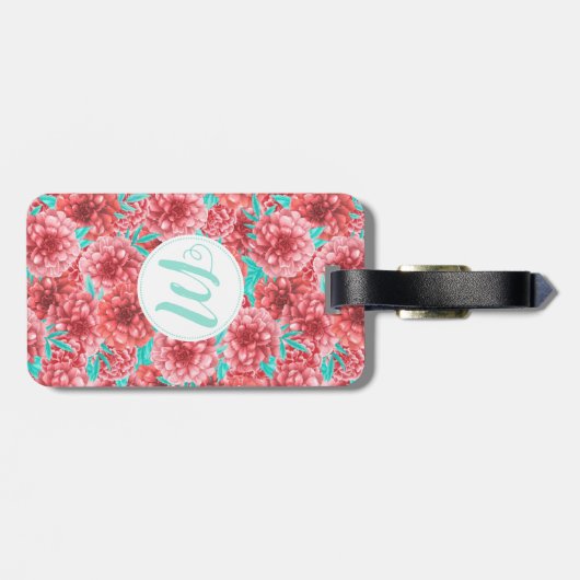 Korallenflorale Muster und Monogramm Gepäckanhänger (Rückseite horizontal)