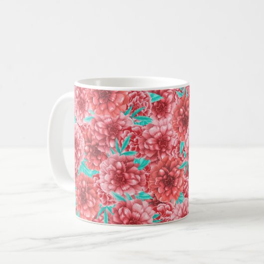 Korallenflorale Muster und Monogramm Kaffeetasse (Vorderseite Links)