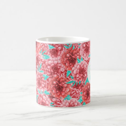 Korallenflorale Muster und Monogramm Kaffeetasse (Mittel)