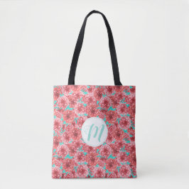 Korallenflorale Muster und Monogramm Tasche