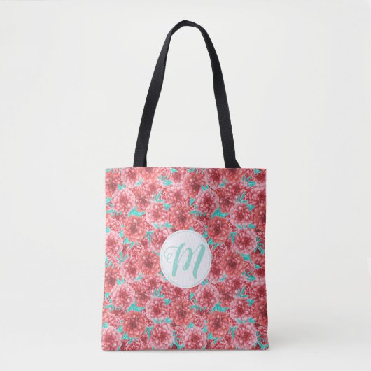 Korallenflorale Muster und Monogramm Tasche (Vorderseite)