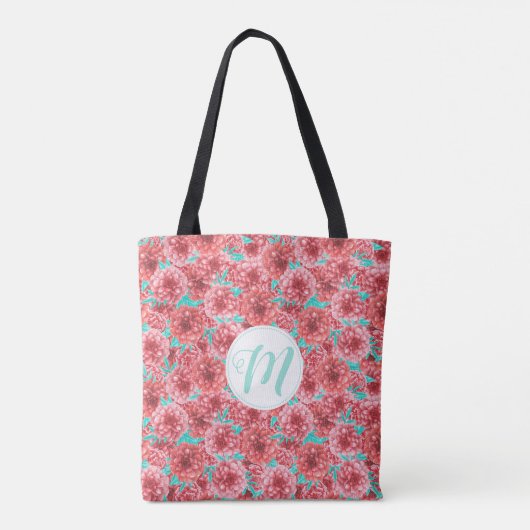 Korallenflorale Muster und Monogramm Tasche (Rückseite)