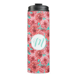 Korallenflorale Muster und Monogramm Thermosbecher