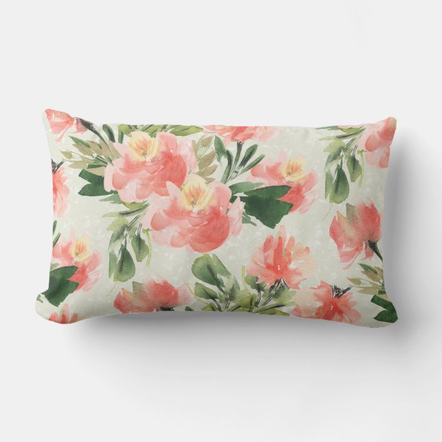 Korallenfloralfarben Lendenwirbel Kissen (Vorderseite)