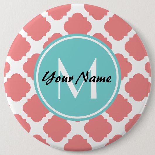 Korallenfolienprägung Maßgeschneidertes Monogramm Button (Vorderseite)