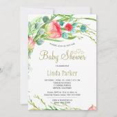 Korallengarten Rose mit eleganter Babydusche Einladung (Vorderseite)